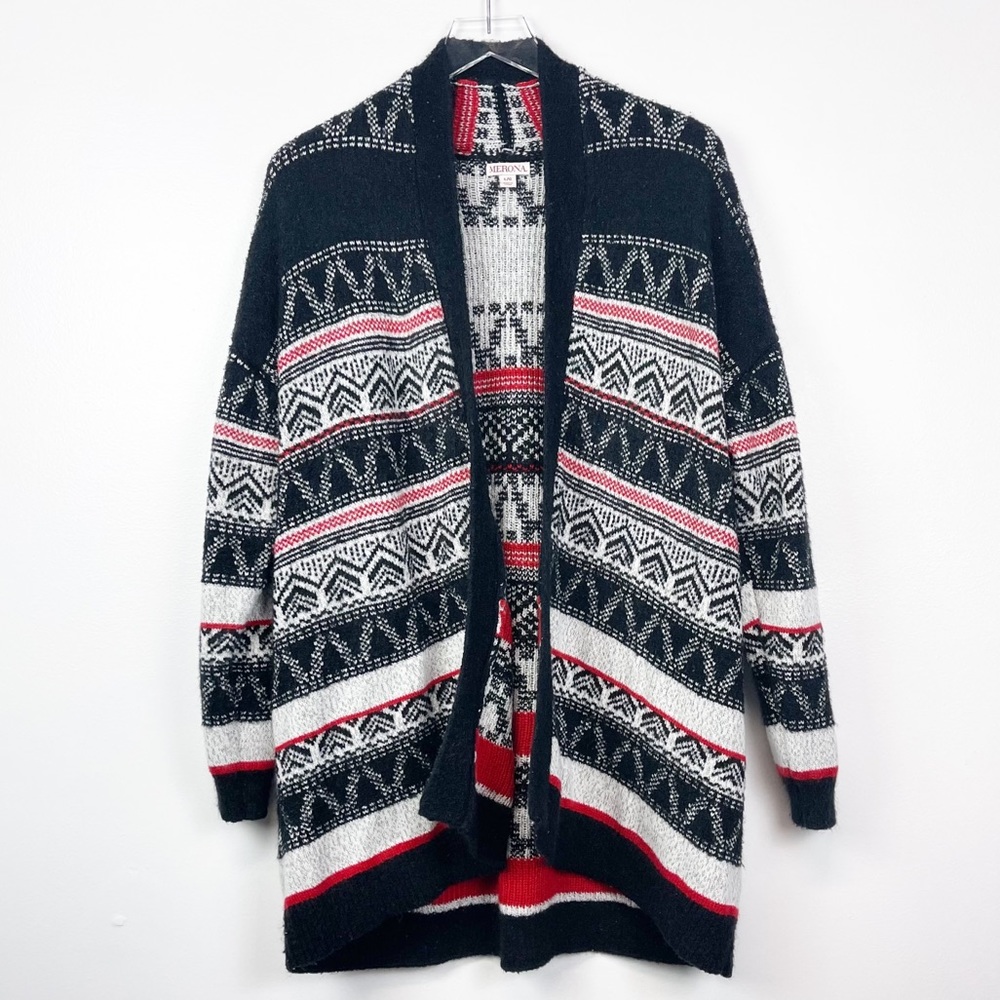Merona Fair Isle Pattern Long Knit Cardigan,Size L